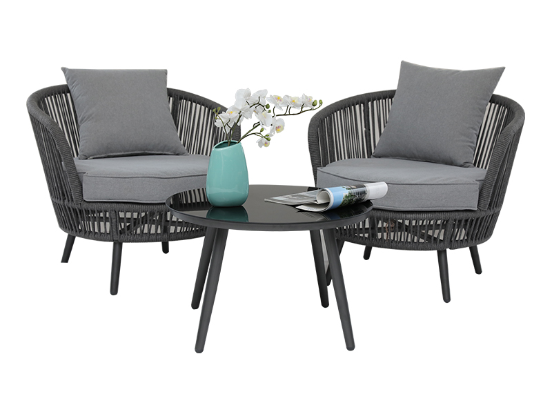 Giardino 3 pezzi tavolo da patio impostato Outdoor Woven Rope Patio Conversation Bistro set con cuscini, set di mobili da patio YQC-2788