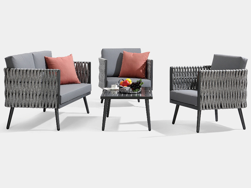 Populari mobili per esterni da 4 pezzi Set di sedute di divano in corda intrecciata per patio e giardino YQC-2731