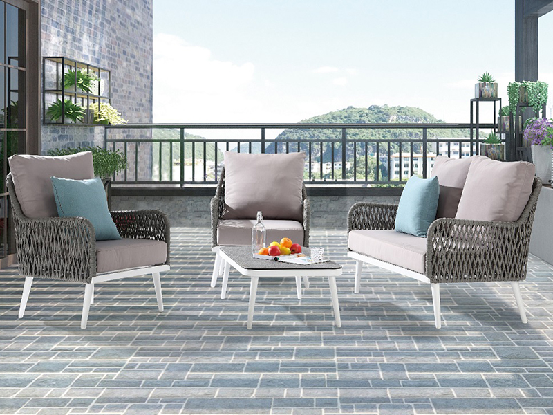 Moderni mobili per esterni per esterno giardino patio telaio in alluminio e divano corda set piscina laterale divano yqc-2752