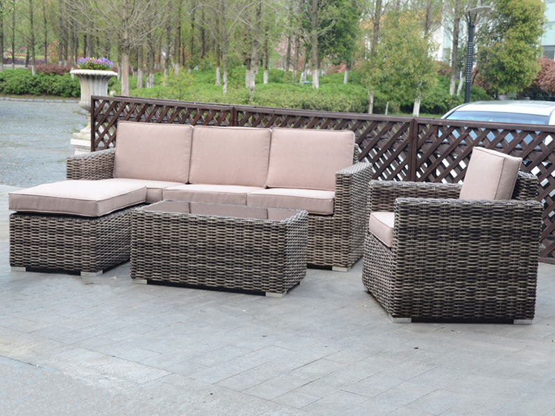 Divano Rattan all'aperto, divano in alluminio, set di divano tessuto a mano in rattan rotondo, divano lounge YQR-396B
