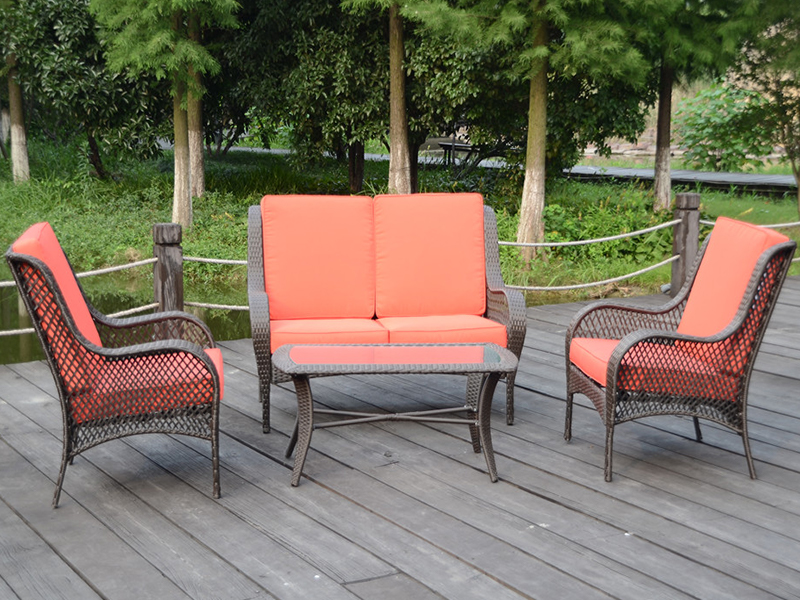 Design KD mobili rattan, divano esterno di grandi dimensioni, set da giardino a cornice in acciaio YQR-412