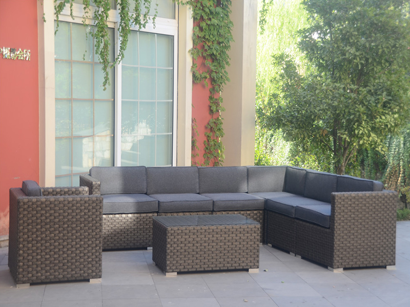 Set di divano rattan, mobili per il tempo libero in giardino in alluminio 8pcs yqr-468