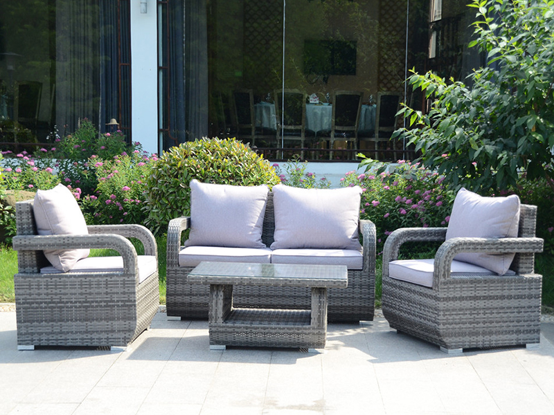 set di divani a tessitura di rattan piatto, mobili da rattan da 4 pezzi, telaio in alluminio YQR-508