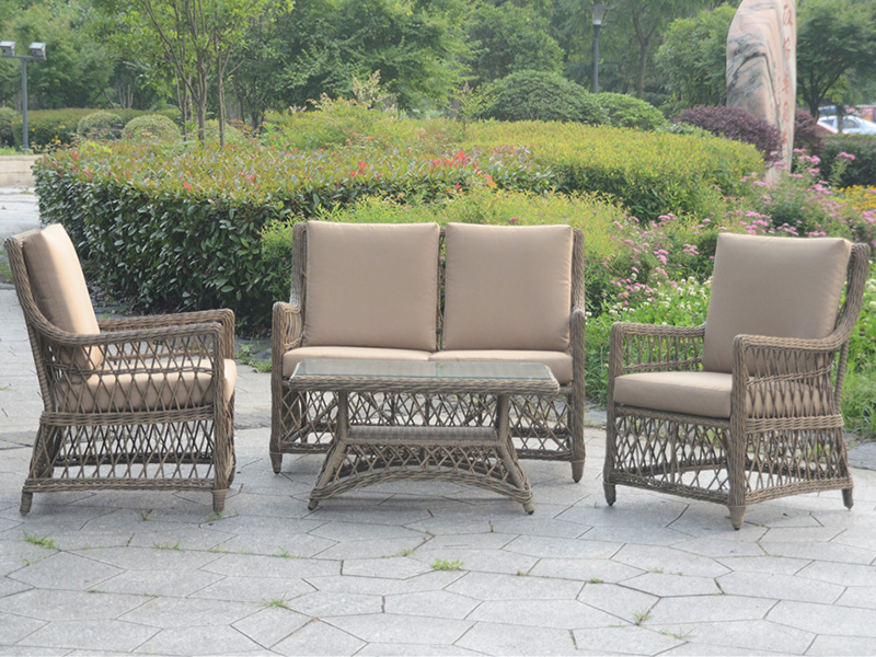 Bel set di divani a tessitura di rattan rotondo, divano esterno in stile europeo, set di divani per leisure in alluminio YQR-527B-2